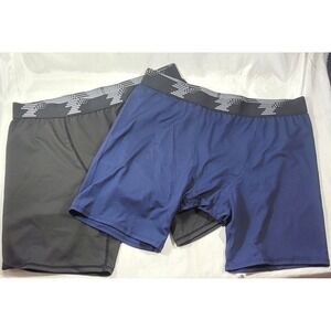 2 Telaleo Men's Base Layer Compression Athletic Boxer Shorts - Blue & Black XXL